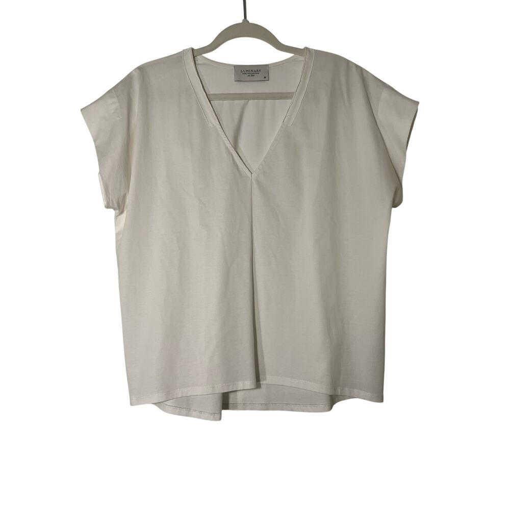 Luminary White Cap Sleeve V Neck Blouse Sz M